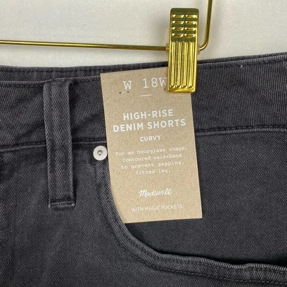 NWT Madewell Women's Size 18W Black High Rise‎ Denim Shorts Cuffed Hem Casual - Picture 4 of 12